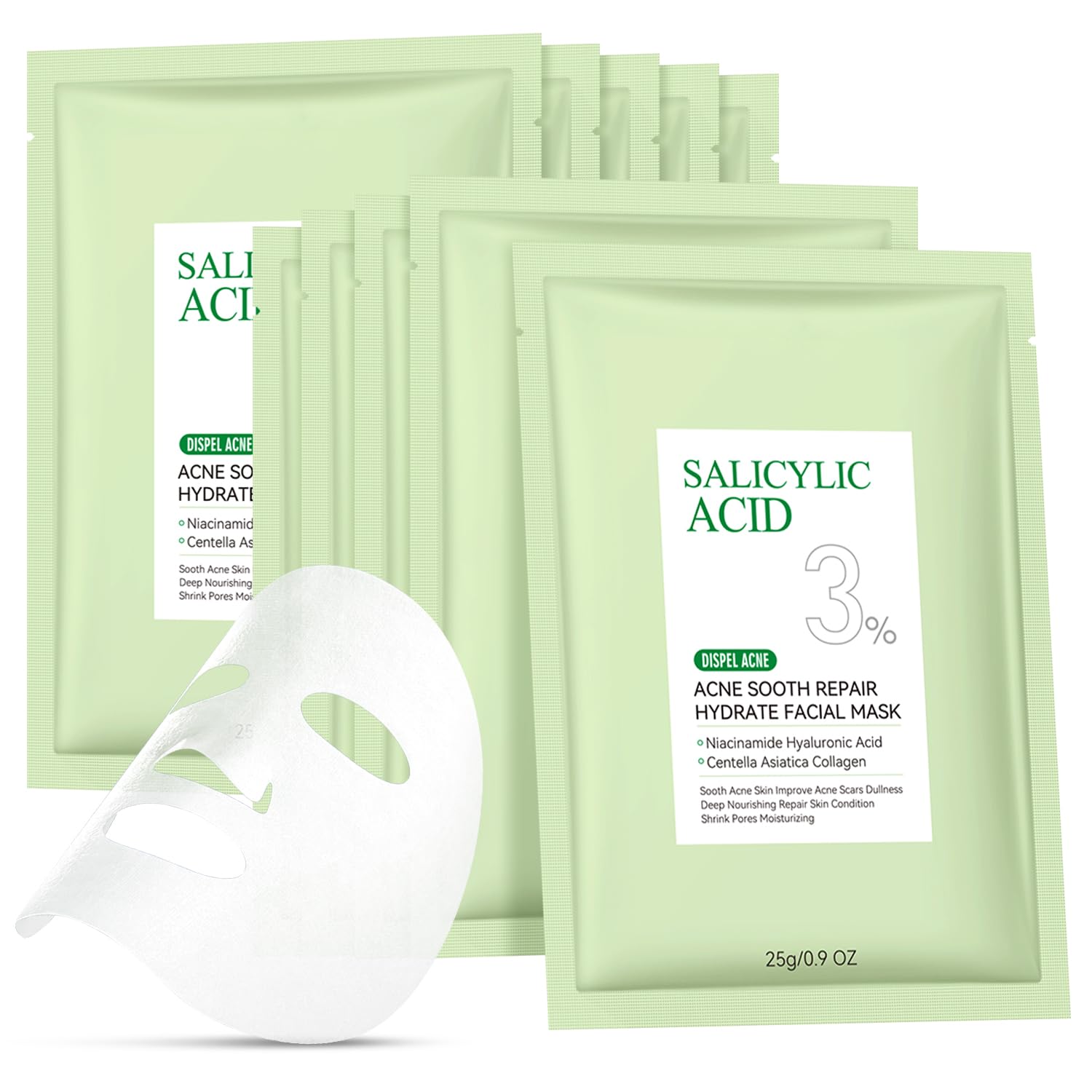 Anti Acne Face Mask Salicylic Acid Face Masks Skincare, Hydrating Face Masks, Soothing Facial Sheet Masks Skin Care for Acne Prone, Acne Mask for Pimple Breakouts Oil Control, 10 Pack