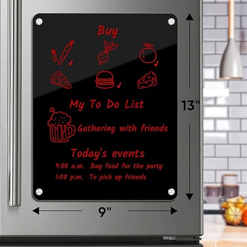 Miniatura 2 de Planificador de comidas acrílico para refrigerador de 13 x 9 pulgadas, pizarra magnética acrílica de borrado en seco para refrigerador, pizarra