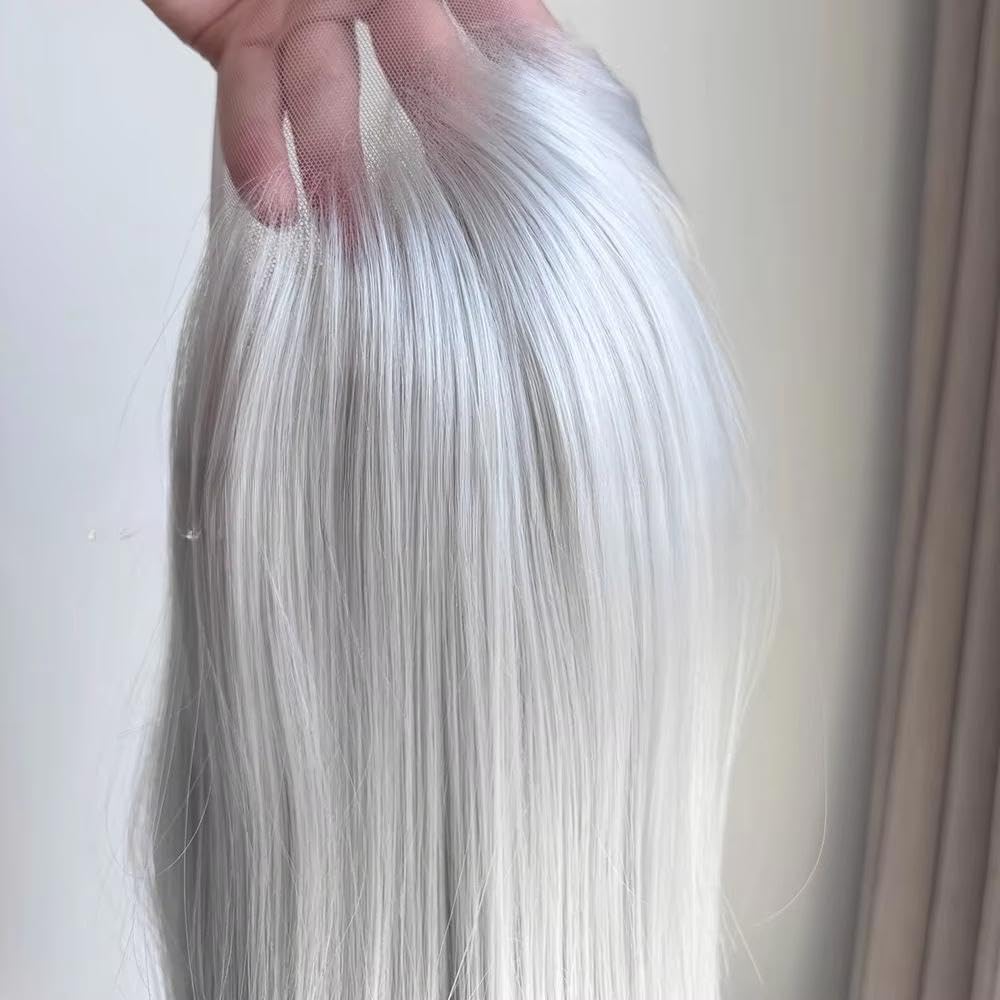 Haarpflege Splitter-Lace-Front-Perücke 13 X 4 Lange Gerade Weiße Lace-Front-Perücke Hochtemperaturfasern Lace-Front-Frontal-Cosplay-Perücken