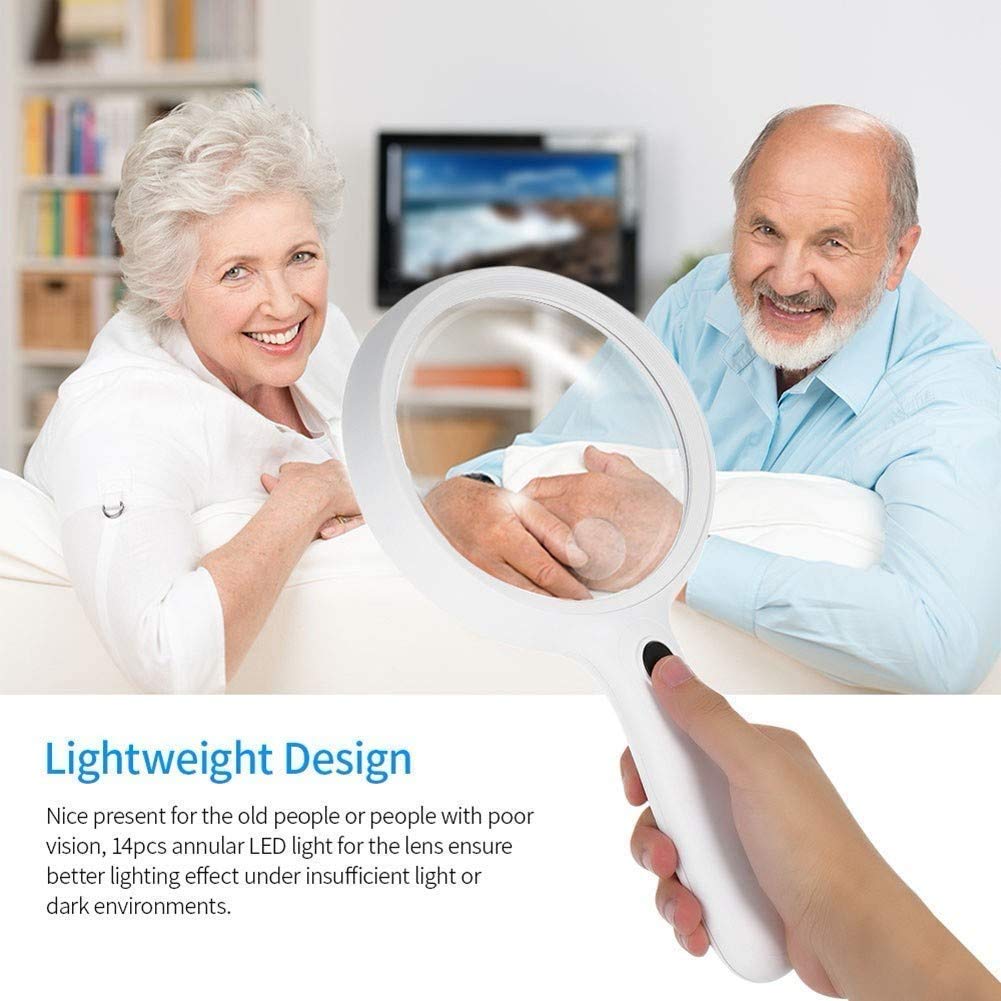 MRKU Lupa de Mano con luz LED, Lupa de Mano iluminada, Muy Clara, Ligera, para Personas Mayores, con Baja visión, para Leer Libros