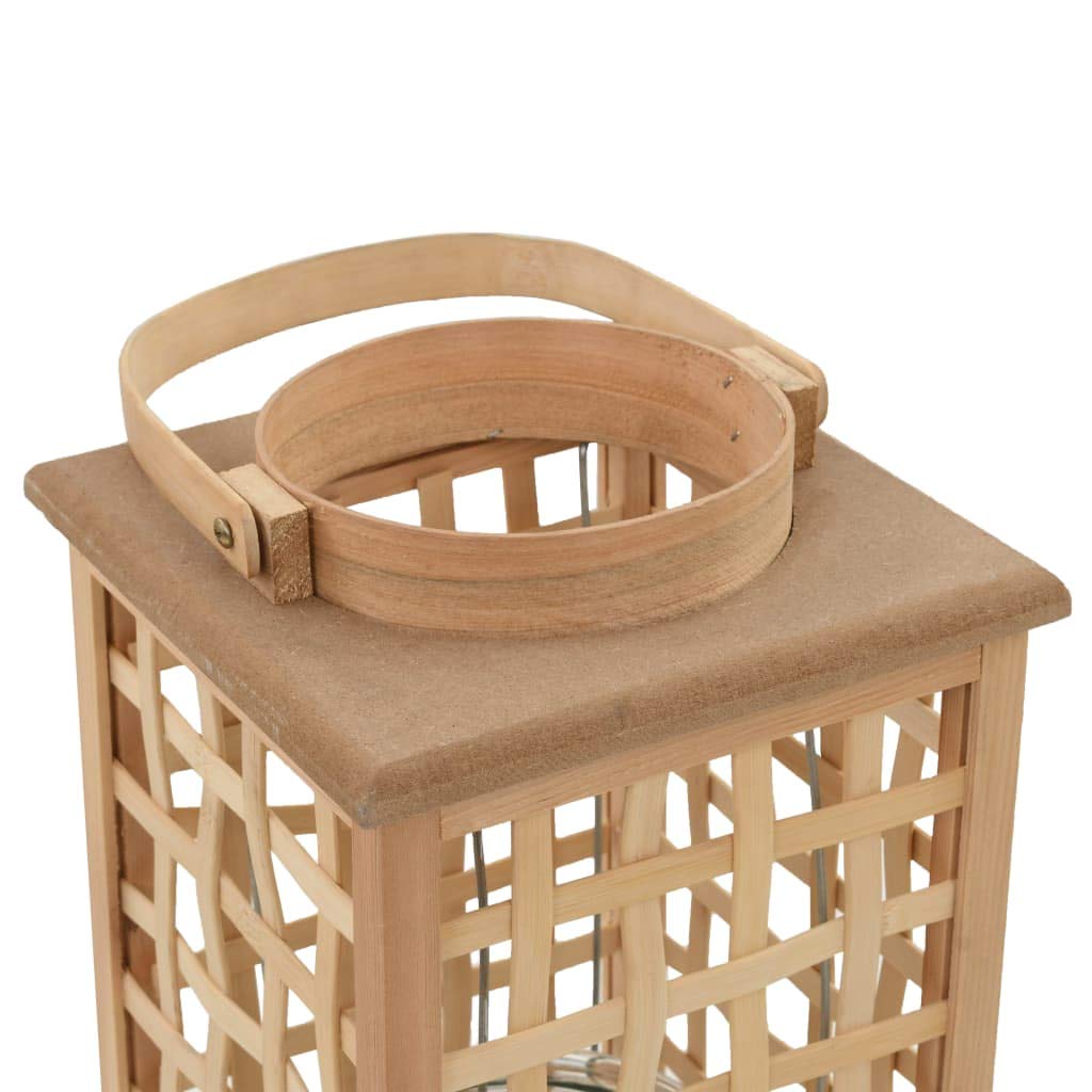 Wiszący świecznik z naturalnego bambusa, ze szklanym pojemnikiem, 19,5 x 19,5 x 84 cm, uchwyt do noszenia, świecznik na podgrzewacze, dekoracja stołu na wesele i adwent