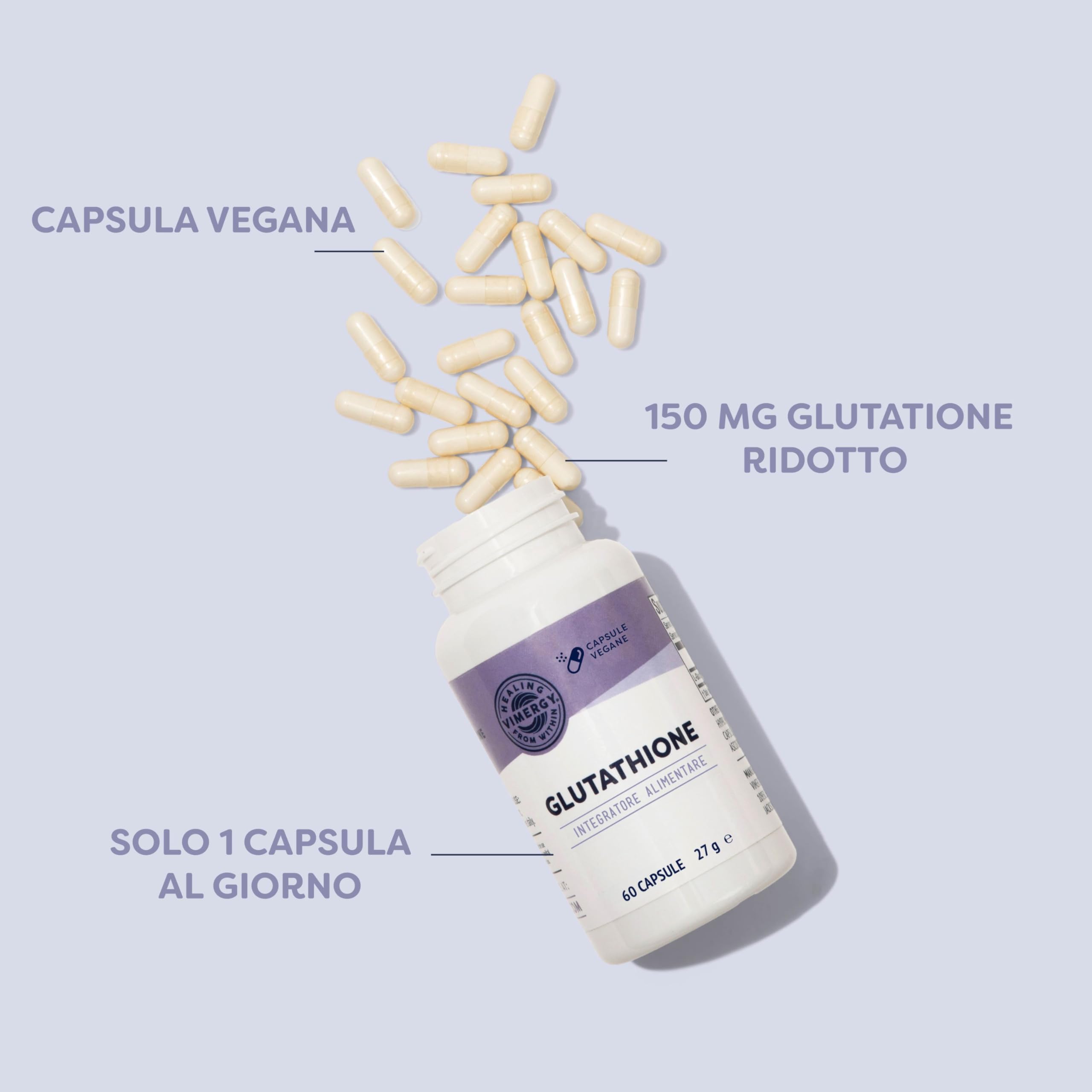 Vimergy Glutathione Capsule da 150mg, 60 Dosi – Antiossidante Cellulare L Glutatione – Glutatione Integratore – Capsula Vegana Senza Gelificanti – Senza OGM, Senza Glutine, Kosher