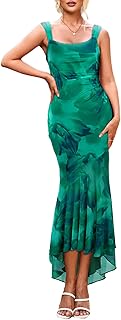 Women Summer Floral Print Long Maxi Dress Sexy Backless Mesh Elegant Sleeveless Formal Wedding Guest Dress