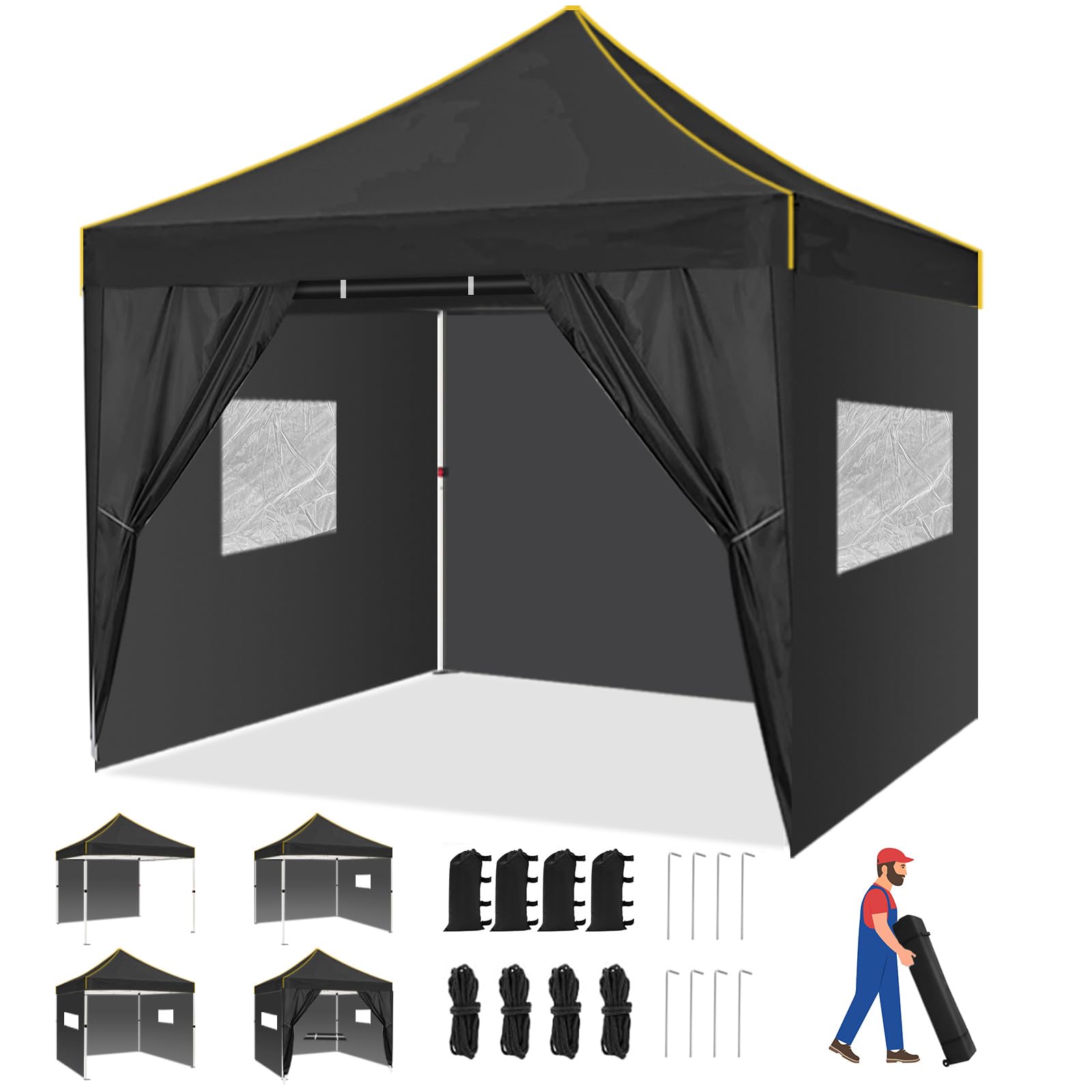 10x10 Pop Up Canopy Tent with 4 Removable Sidewalls, Easy Up Canopy - Commercial Outdoor Instant Portable Canopy Shelter w/Wheeled Bag, Waterproof Gazebo Tents for Parties Weddings Events Camping