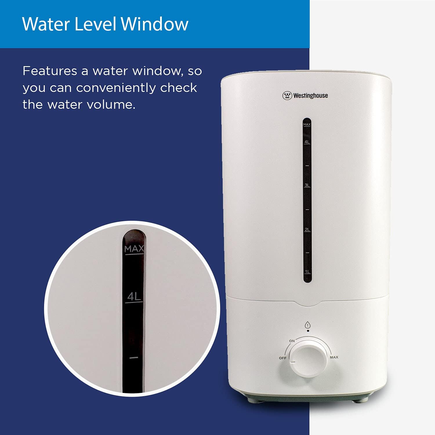 Westinghouse Ultrasonic Humidifier, 4.5L Top Filling Quiet Air Humidifier with Low Water Alarm, Adjustable Mist Output for Large Bedrooms : Appliances