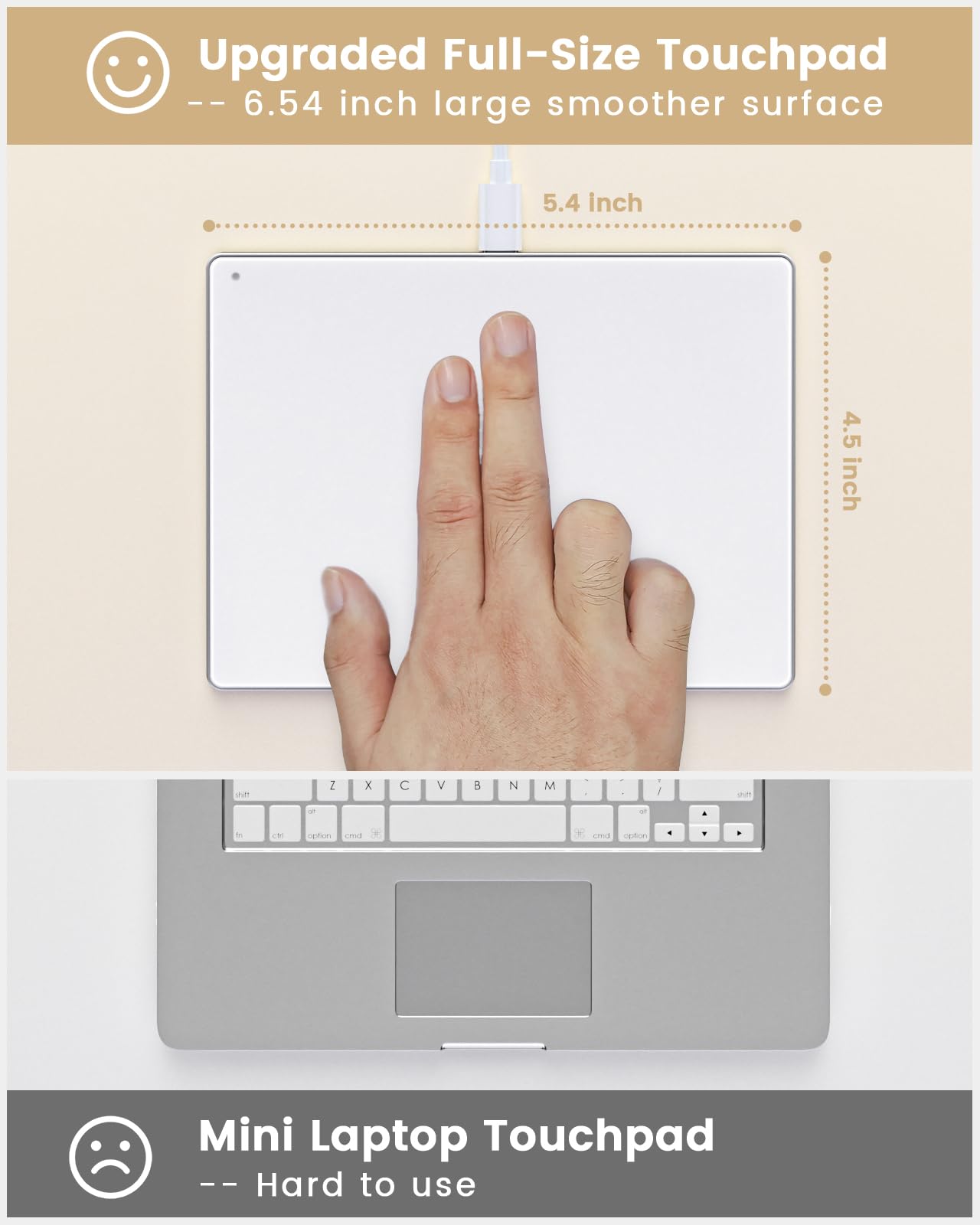 seenda Touchpad para Mac y Windows, Touchpad de Alta Precisión con Superficie de Vidrio y Base de Metal, Touchpad con Modo Doble con Cable para MacBook/PC/Portátil (Blanco)