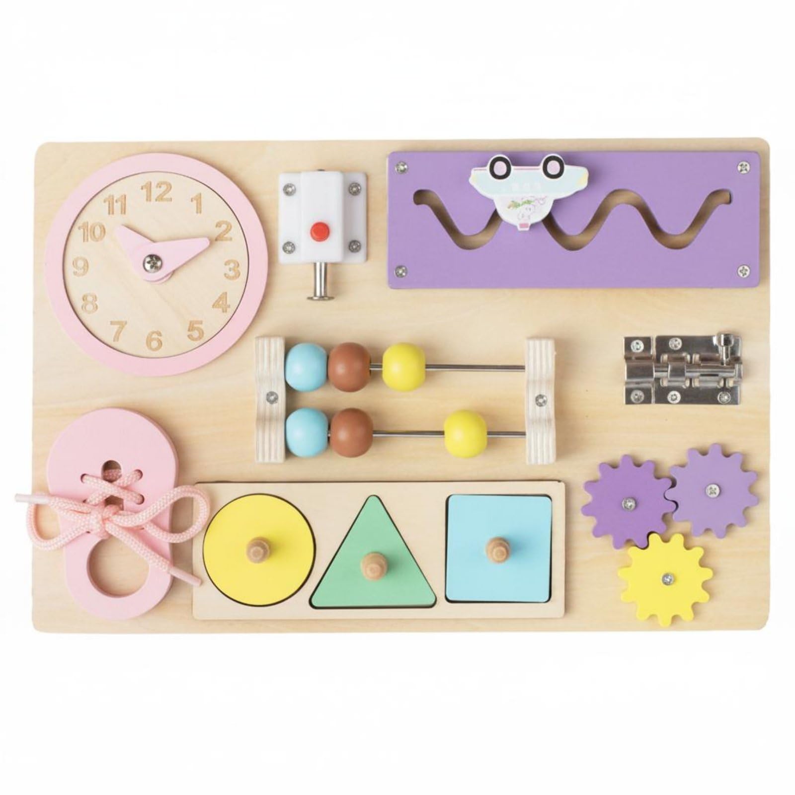 Educational Busy Board Fine Movement Skills Lock Hand-Eye Coordination for Toddlers, Babies, Home, Preschool, Kindergarten, Pink | Wooden & Handcrafted Toys Preschool Pretend Play-picture-36