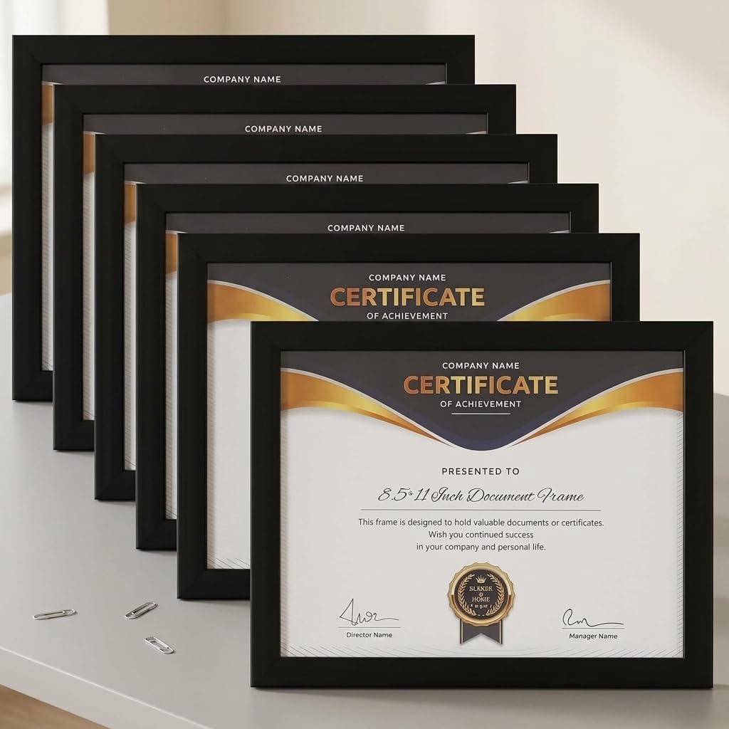 Certificate Document Frame 8.5x11 6 Pack Black Wood Glass Display