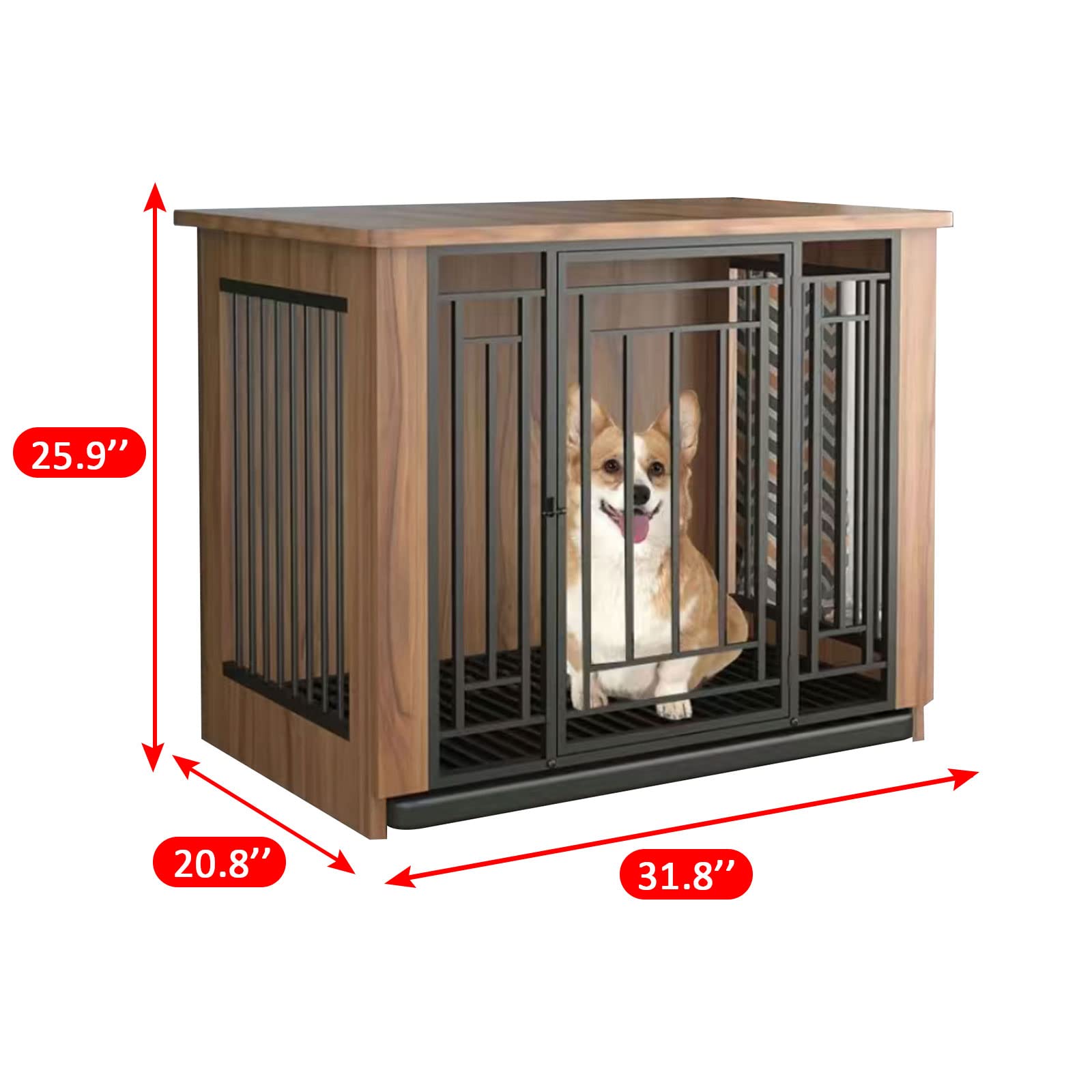 Caseta de Madera Resistente para Perros, Jaula y caseta Grande de 80 cm para Perros pequeños, medianos y Grandes, Resistente y antimordiscos, Elegante Acabado en Bronce.