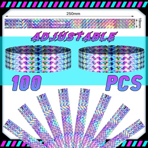Calkrer 100 Holographische Armbänder - Wasserdicht für Veranstaltungen, Neon für Wasserparks, Konzerte, Festivals, Partys