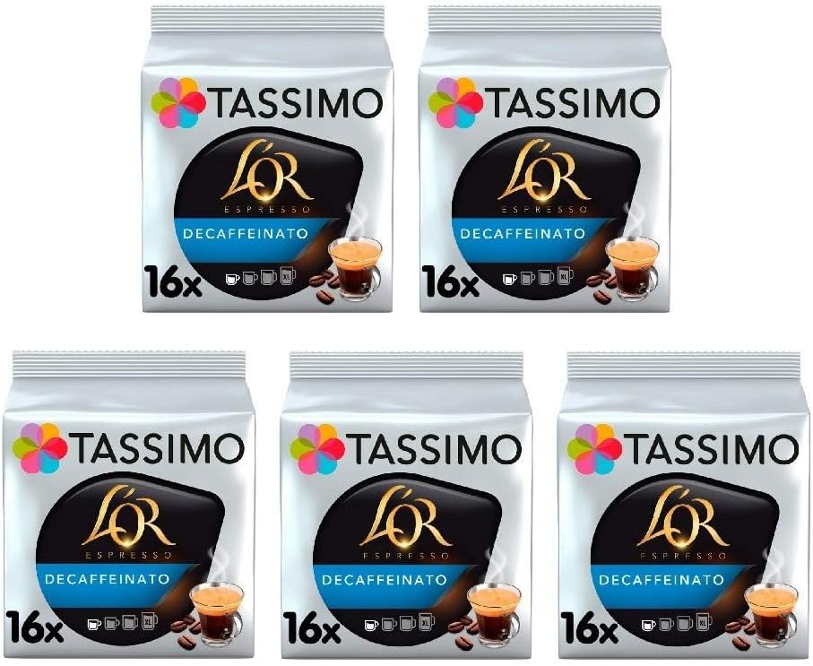 Tassimo L'OR Espresso Decaffeinato Coffee Pods x16 (Pack of 5, Total 80 Drinks)