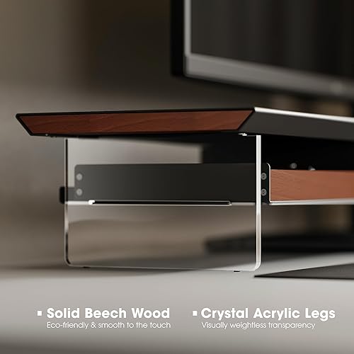 Miniatura 3 de Fenge Soporte de monitor acrílico para escritorio, elevador de monitor doble de 2 niveles con cajones de madera maciza, soporte de computadora de