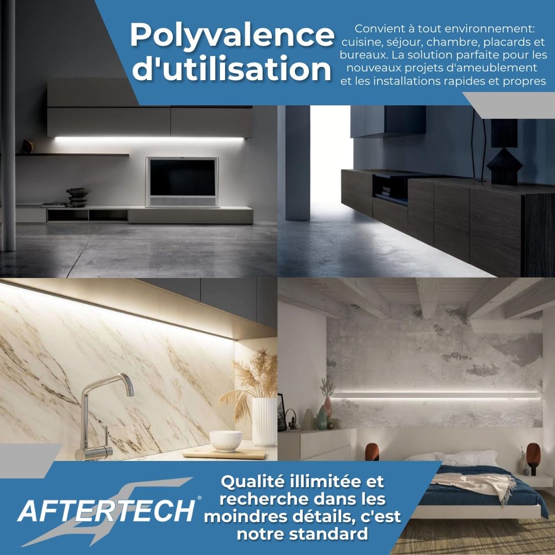 AFTERTECH - Barre LED Profilé Aluminium d'Angle Noir FABRIQUÉ SUR MESURE au centimètre de 20 à 300cm en une SEULE pièce - LUMIÈRE PUISSANTE 19,2w/m 180led/m - PERSONNALISABLE