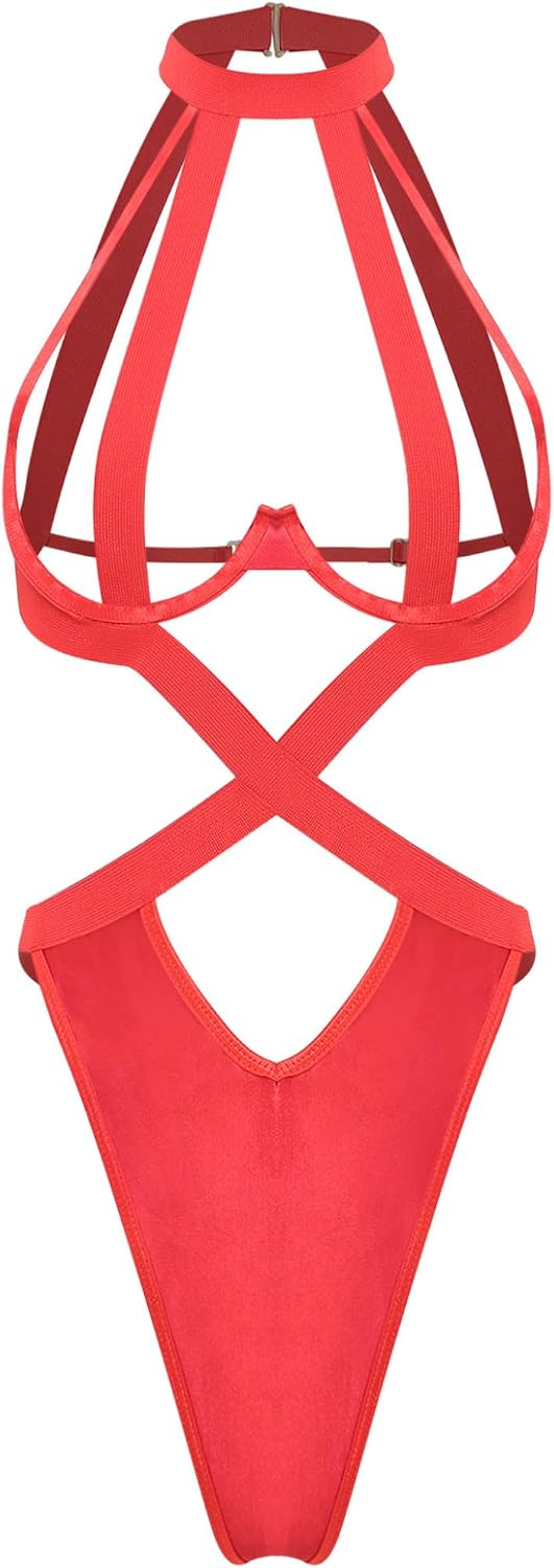 Lejafay Womens Sheer Bodysuit Mesh See Through Underwire Teddy Leotard Micro Bikini Swimsuit Nightwear