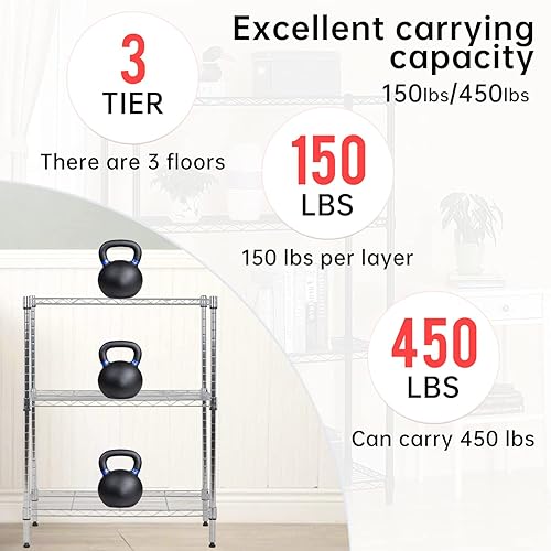 Miniatura 200 de BestOffice Estantes de almacenamiento de alambre de 3 niveles con ruedas 23 x 13 x 31 pulgadas Cromado Estantes ajustables Estante de metal