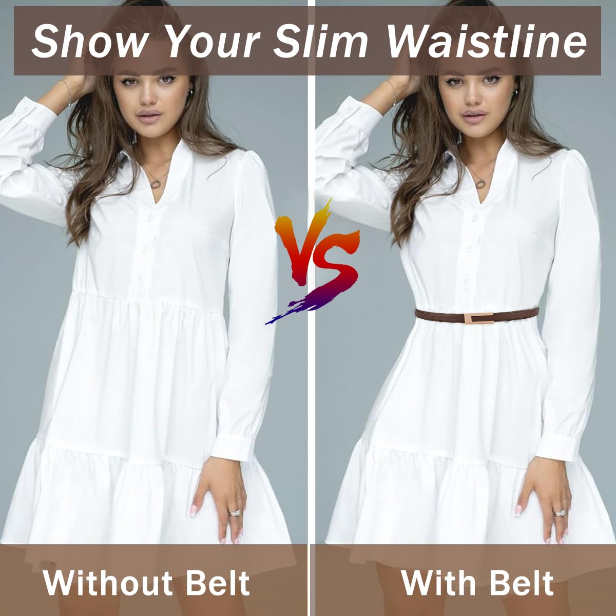 PALAY® Waist Belt for Women Dresses, 2Pcs PU Ladies Belt for Women Jeans, Minimalism Woman Slim Belt for Casual Blazer, Formal Suit, Gown, Evening Dress, Trousers (Interlock Buckle) - Image 4 thumbnail