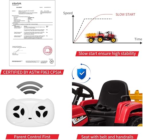Miniatura 4 de Tractor eléctrico a batería para niños con control remoto y remolque para padres, juguete de paseo de 12 V con motores duales 2+1 cambio de marcha7