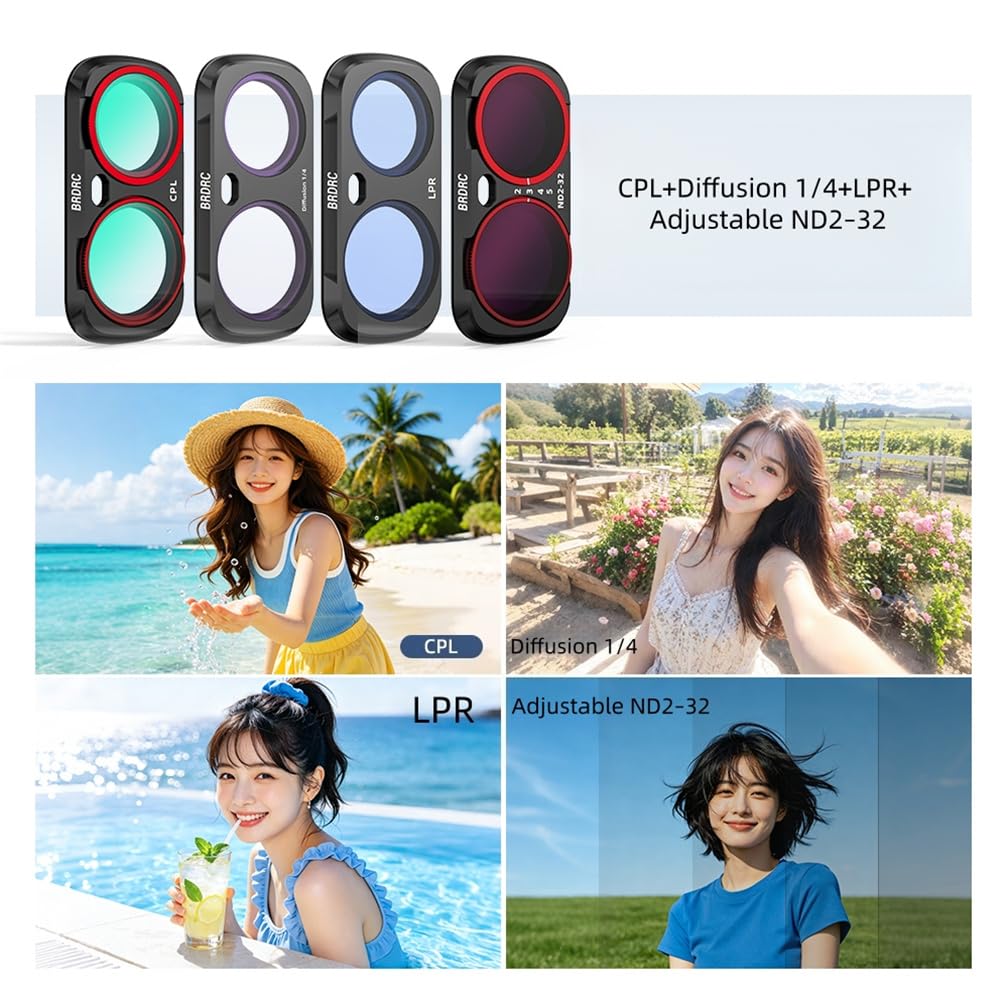 Magnetfilter Set ND und CPL für Insta 360 Luna Ultra, Diffusion 1/4 und verstellbares Filterset ND2-16-32, Optisches Glas für Zubehör Insa 360 Luna Ultra (CPL+Diffusion 1/4+LPR+ einstellbar ND2