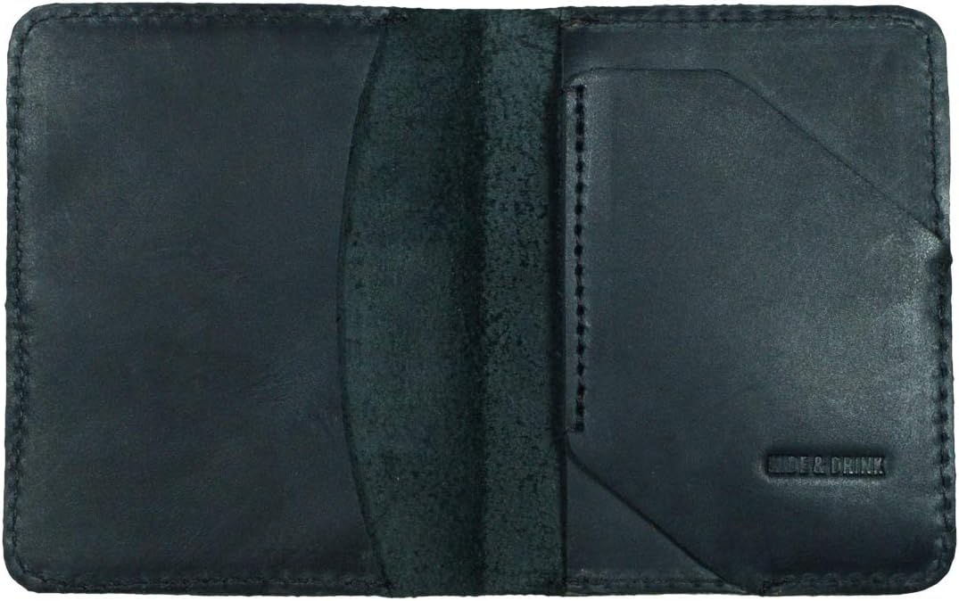 Hide & Drink, Leather Bifold Card Wallet Diagonal, Holds Up to 5 Cards Plus Folded Bills, Cash Organizer, Accessories, Handmade :: Charcoal Black