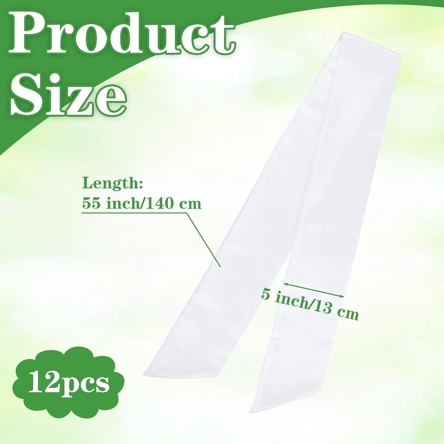 12 Pcs Blank Wreath Sash for Front Door, White Wreath Sash Polyester Ribbon, Sashes for Wreaths DIY Embroidery Decor for Wedding Christmas Party Farmhouse Indoor Outdoor (5 x 55 Inches)