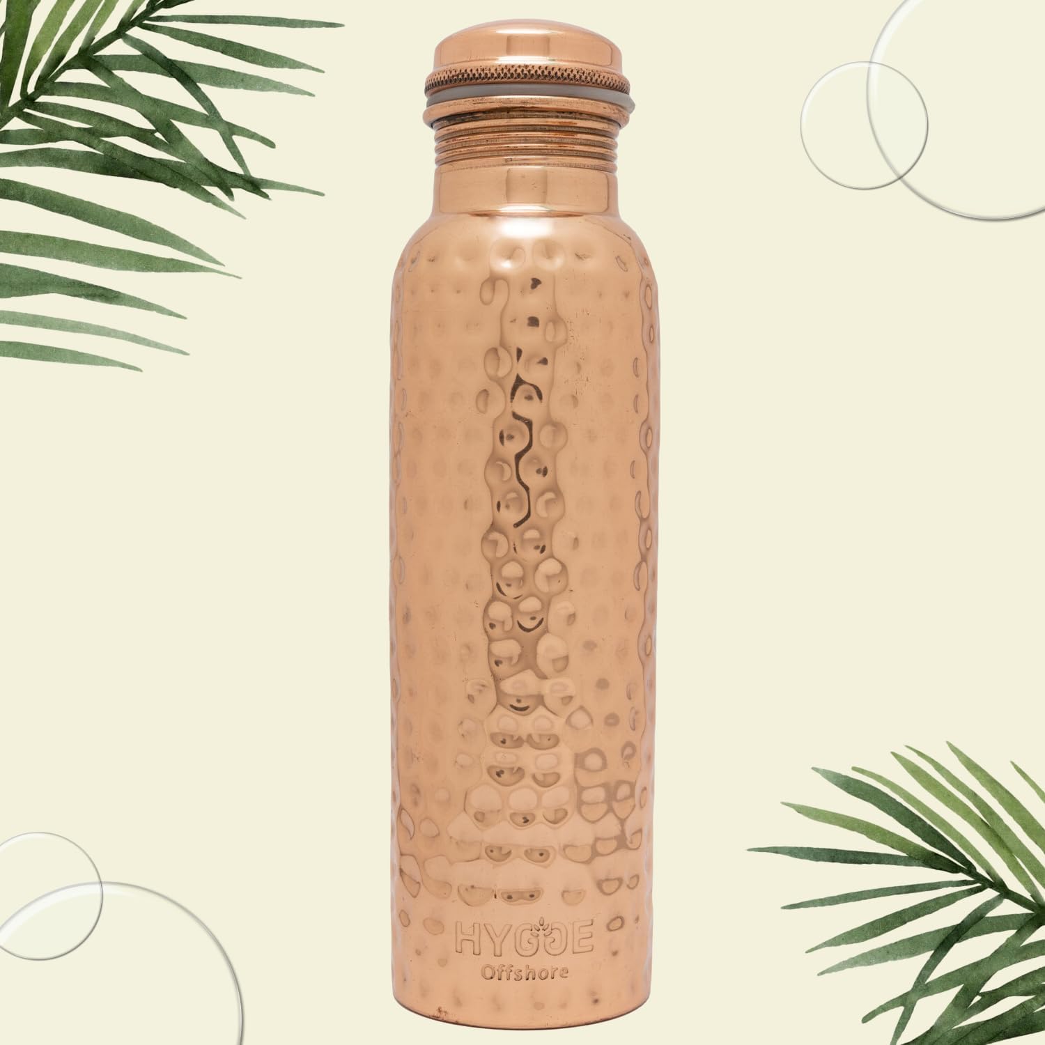 HYGGE 34oz (1L) Pure Copper Water Bottle – Leak-Proof Ayurvedic Copper Bottle for Drinking – Hammered Design – Ideal for Yoga, Gym, Fitness & Outdoor – Natural Wellness Benefits