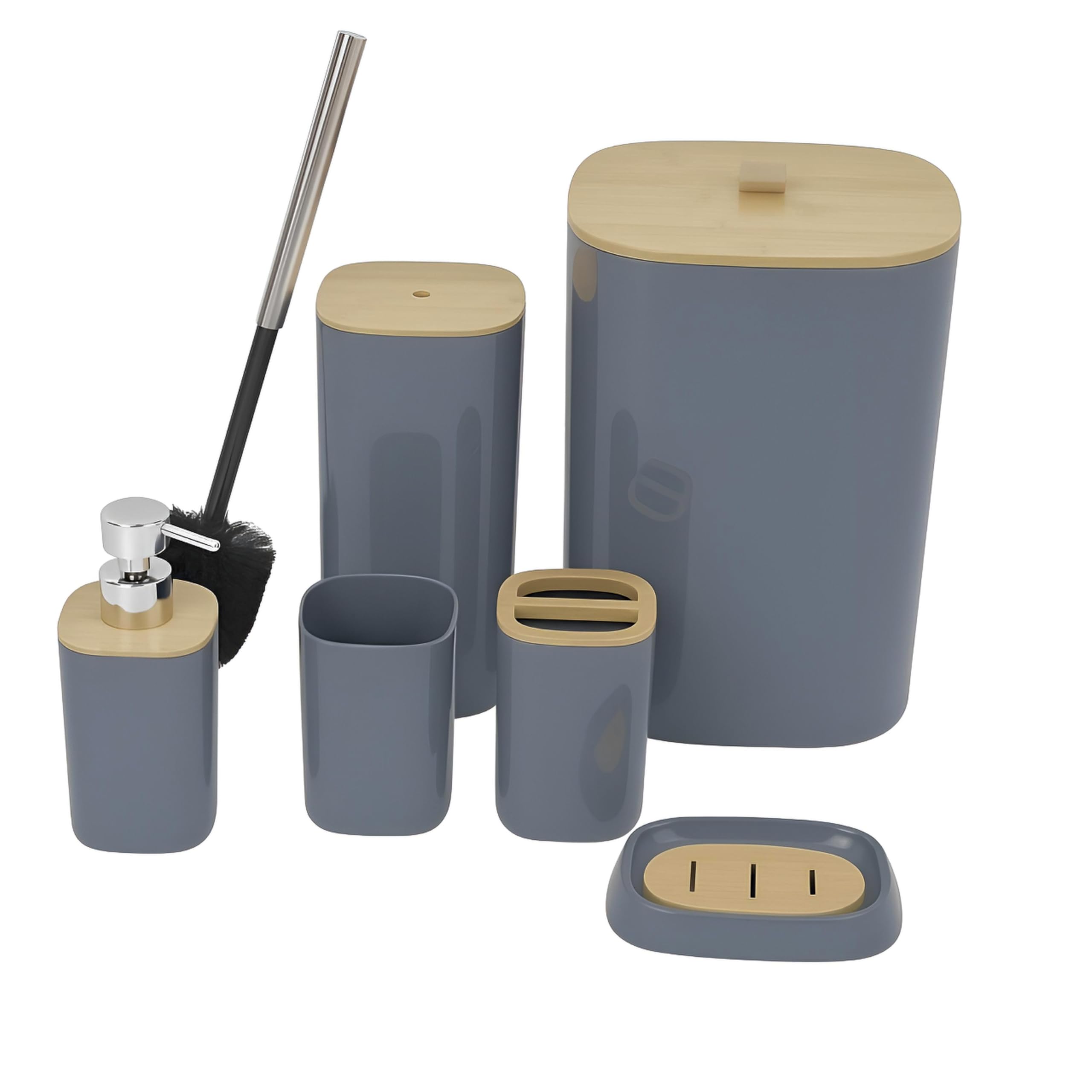 DIVCHI 6 Pieces Bathroom Accessories Set Luxury Accessory Sets Bathroom Bin And Toilet Brush Set Toothbrush Holder Tumbler Soap Dish Trash Can Soap Dispenser Bath Set Gift (Dark Blue)