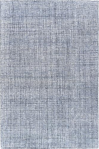 Hand-Tufted 100% Wool Pile Area Rug – Geometric Textured Grid Check Pattern – Thick and Durable Floor Carpet for Bedroom, Living Room, Kids Room, and Dining Area (Navy Blue, 2' x 3')
