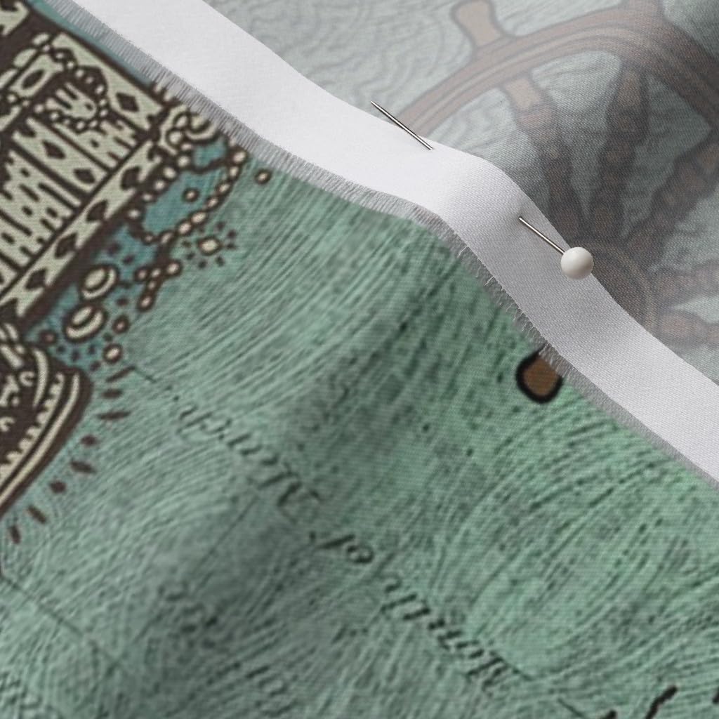 Spoonflower Fabric - Pirate, Map, Ships, Blue, Big, Ocean, Anchor, Sailor, Nautical, Sea Printed on Organic Cotton Sateen Fabric by The Yard - Sewing Quilting Apparel Home Decor