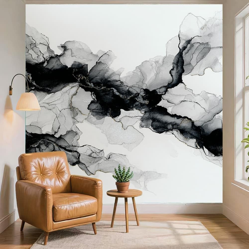 Sztuka ścienna 3D tapeta z włókniny szer. 250 x wys. 175 cm czarno-biała fototapeta naklejki, chiński atrament płynna tapeta mural plakat dekoracja do sypialni salonu korytarza (nie samoprzylepna)