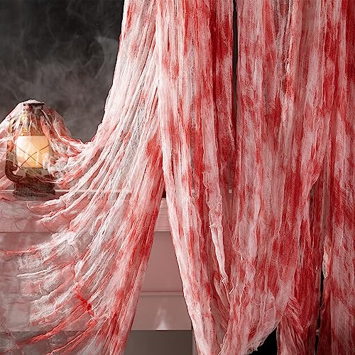 197' x 85' Halloween Creepy Cloth - Halloween Spooky Fabric Cloth - Scary Gauze Blood Creepy Cloth for Haunted House Halloween Party Yard Wall Doorway Outdoors Decoration (red)