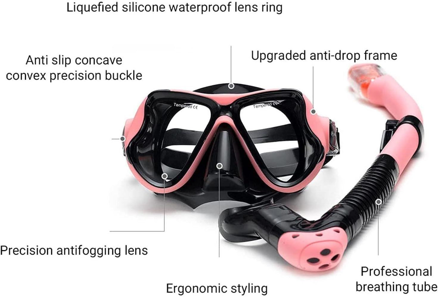 GeRRiT Snorkel Mask Adult Dry Snorkel Mask for Adults and Youth, 180° Anti-Fog Panoramic Goggles, Professional Snorkelling Gear Diving Mask for Dive Scuba Swimming, Red