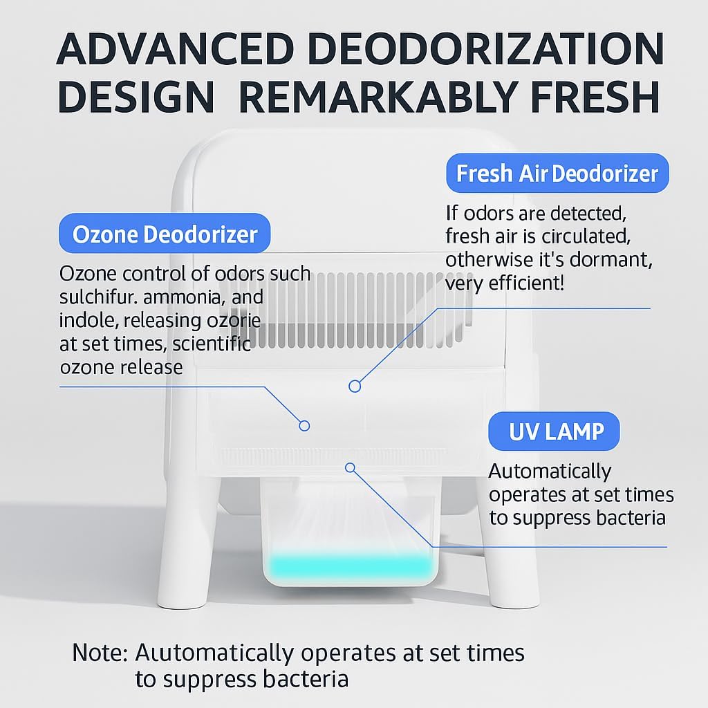 Self Cleaning Cat Litter Box, Automatic Open Top Litter Box for Multiple Cats, Large Capacity with APP Control, Safety Sensors, Odor Control, Liners and Mat Included, White