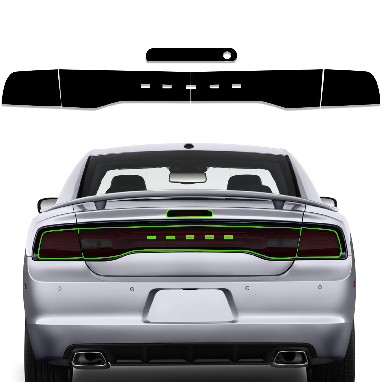 MusTree Precut Tint Kit Film Fit for Dodge Charger 2011-2014 Accessories Taillights Brake Light with Gloss Dark Smoke Wrap Overlay Cover Vinyl Decals Exterior Parts(Full Tail Light)