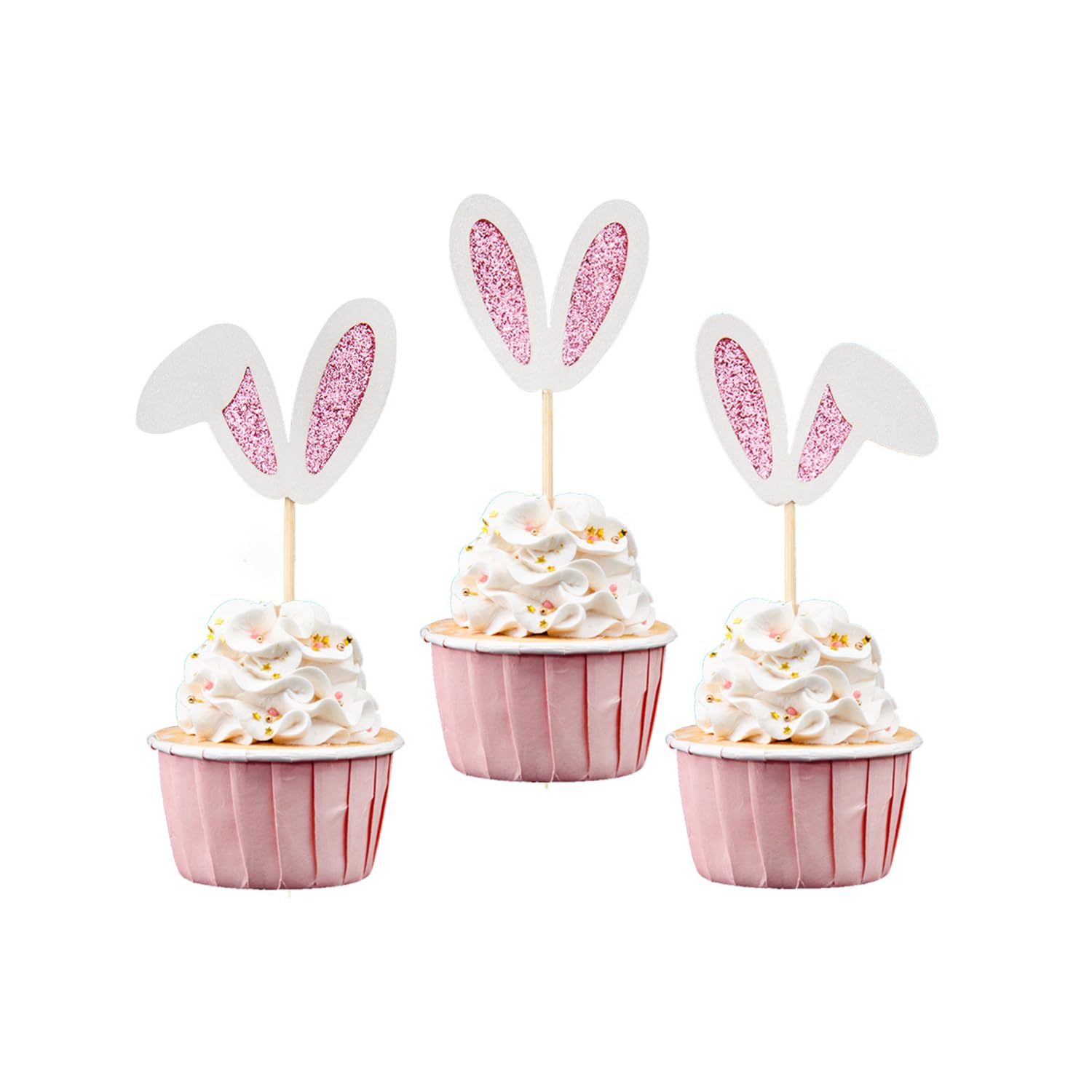 Esshogo Easter Bunny Cake Decoration, Pack of 12 Rabbit Ears, Cake Decoration, Rabbit, Cupcake Decoration, Rabbit, Cupcake Topper, Easter, Bee Cake Decoration