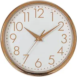 Relógio de Parede Redondo Rosé e Branco 24cm — Design Minimalista, Silencioso e Elegante para Sala, Cozinha ou Escritório