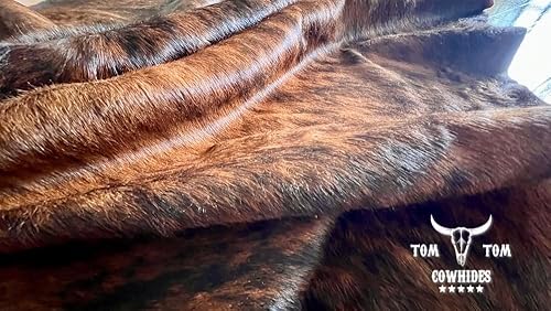 Miniatura 5 de Tomtom - Alfombra de piel de vaca oscura Brindle, alfombras de cuero 100% natural, 7 pies x 6 pulgadas