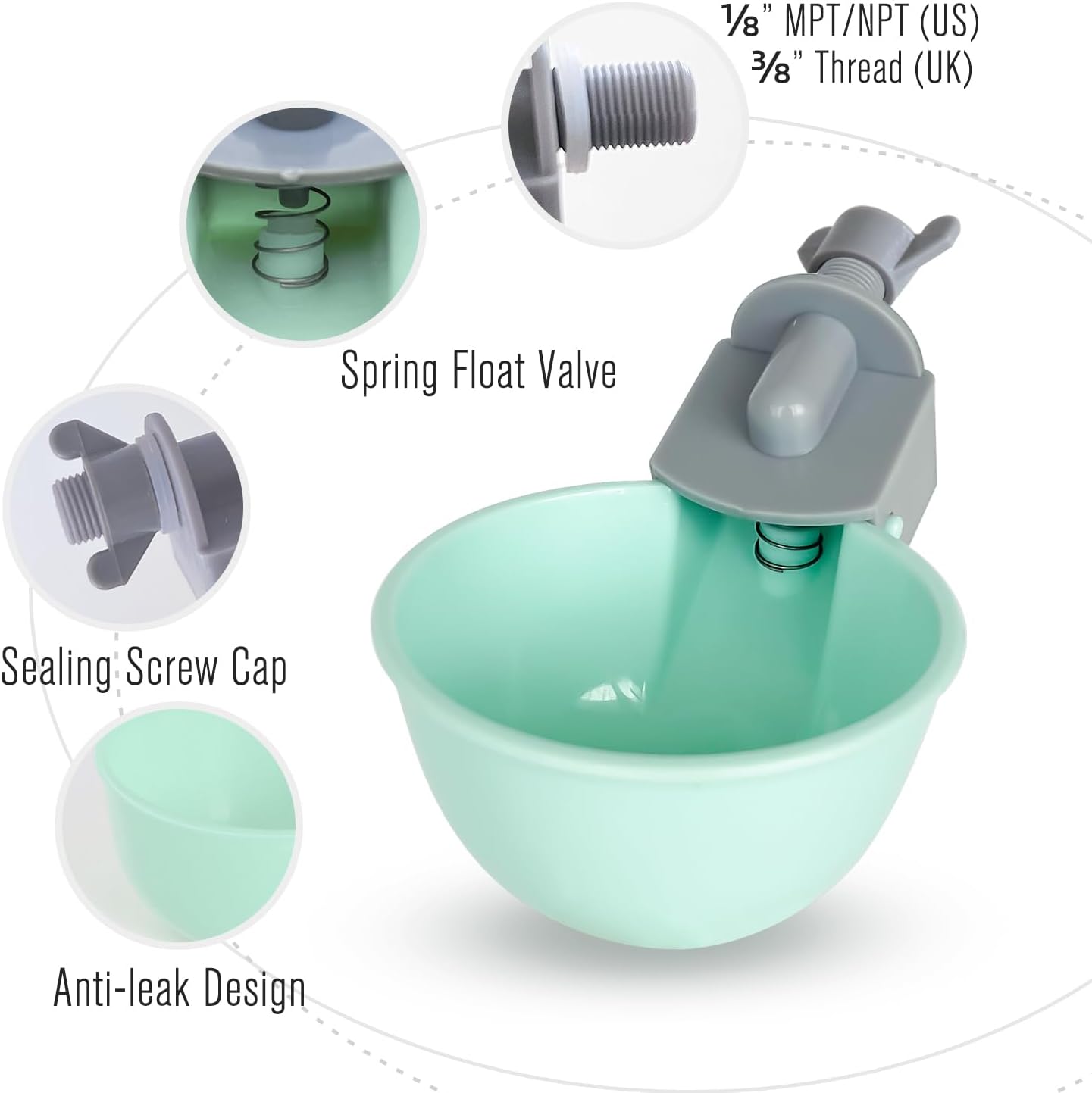 (4 Pack) Chicken Water Cups Feeder, Automatic Chicken Waterer, Anti-Leak System, Holds 50% More Water, Suitable for Chicks, Chicken, Duck, Quail, Turkey