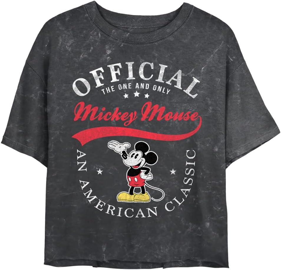 Disney Characters Classic Mickey Women's Mineral Wash Short Sleeve Crop Tee