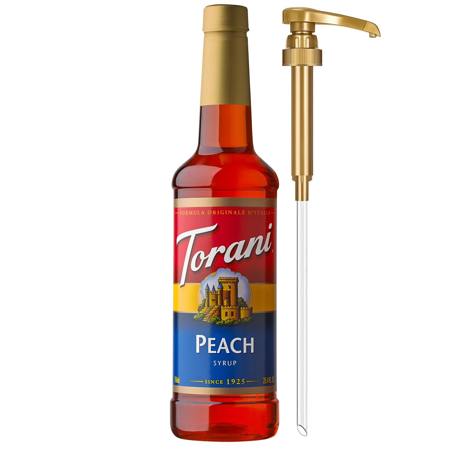 Peach Syrup for Drinks, Flavoring for Iced Tea, Lemonade, and Sodas, Pump Included, 25.4 Oz