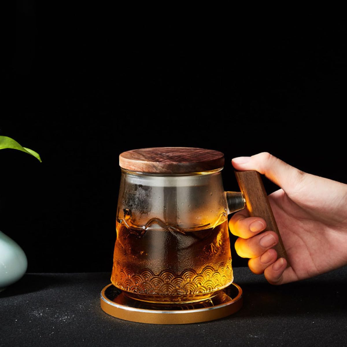 Veemoon Teetasse Moderner Trinkbecher mit Deckel und Siebeinsatz Kreative aus Glas Hitzebeständig und Sicher für Haushalt und Bürogebrauch