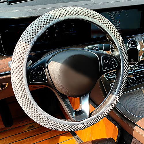Universal Elastic Stretch Steering Wheel Cover, Warm In Winter And Cool In Summer, 15 Inch Microfiber Breathable Anti-Slip, Odorless Easy Carry For Auto Truck Van Suv (Grey) #TOP13