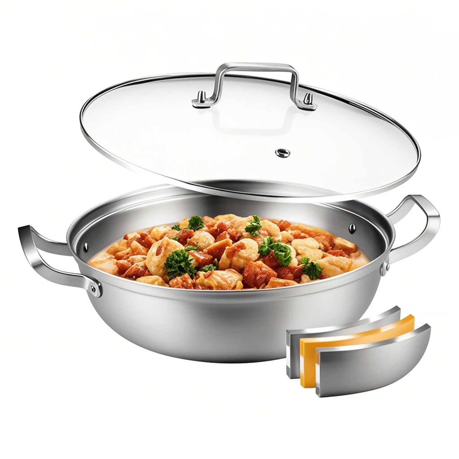 DELARLOCHEF Edelstahltopf mit Glasdeckel – Dreischicht-Suppe Topf, gleichmäßige Wärmeverteilung & geschirrspülersicher – Ideal für Partys, Camping, Familienessen