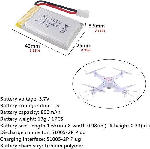 Miniatura 2 de Accessory 5PCS 3.7V 800mAh Lithium Battery with 5-in-1 Charger for SYMA X5C X5C-1 X5 X5SC X5SW H5C V931 S5C S5W SS40 FQ36 T32 T5W H42 CW4 Remote