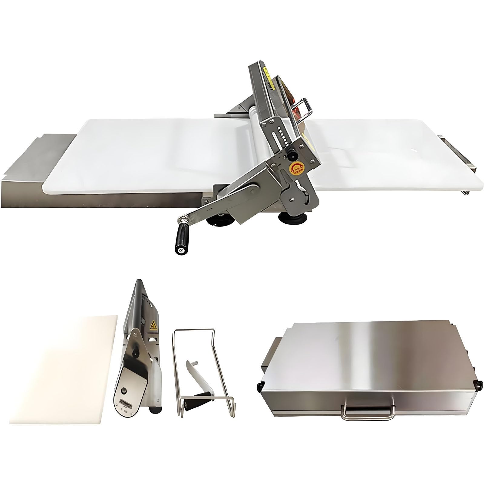 Espátula manual plegable de acero inoxidable para sobremesa Model-300 | Prensa de repostería con manivela y grosor ajustable para panaderías y uso doméstico para elaborar croissants