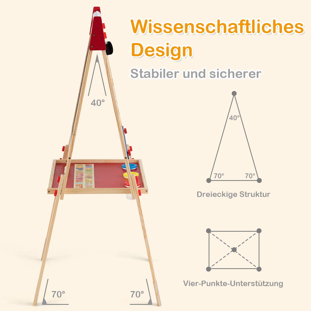 COSTWAY 3 in 1 Kinder Staffelei, Kindertafel doppelseitig, Whiteboard & Kreidetafel & Zeichenpapier, Standtafel, Spieltafel, Holztafel, höhenverstellbar, inkl. Zubehör