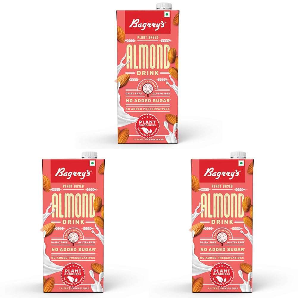 Bagrrys Plant Based Almond Drink, Unsweetned 1l | Vegan | Gluten Free| Dairy free | No Added Sugar| Plant based milk | No Preservatives (Pack of 3)-picture-11