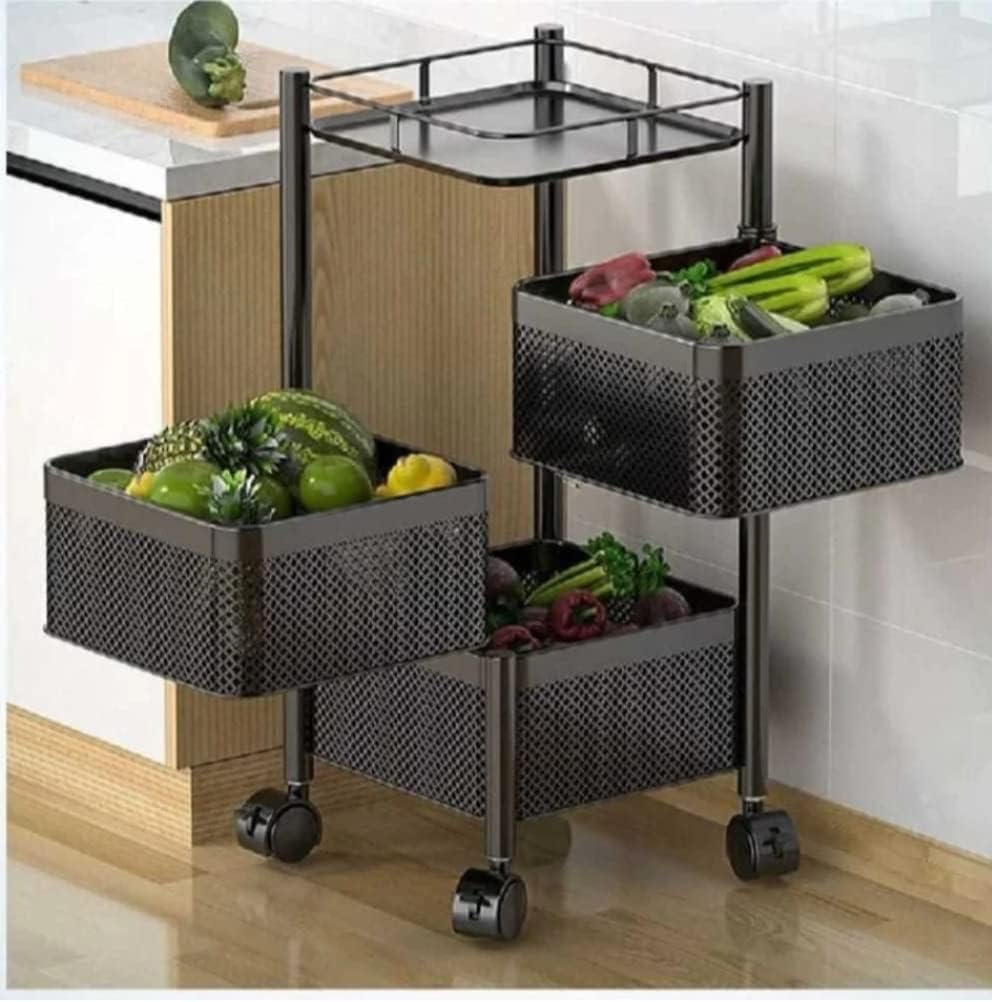Multi-Purpose Trolley Storage Organizer and Kitchen Accessories Items for Kitchen Storage Rack Square Design Fruits & Vegetable Onion Cutler (3 Tier)