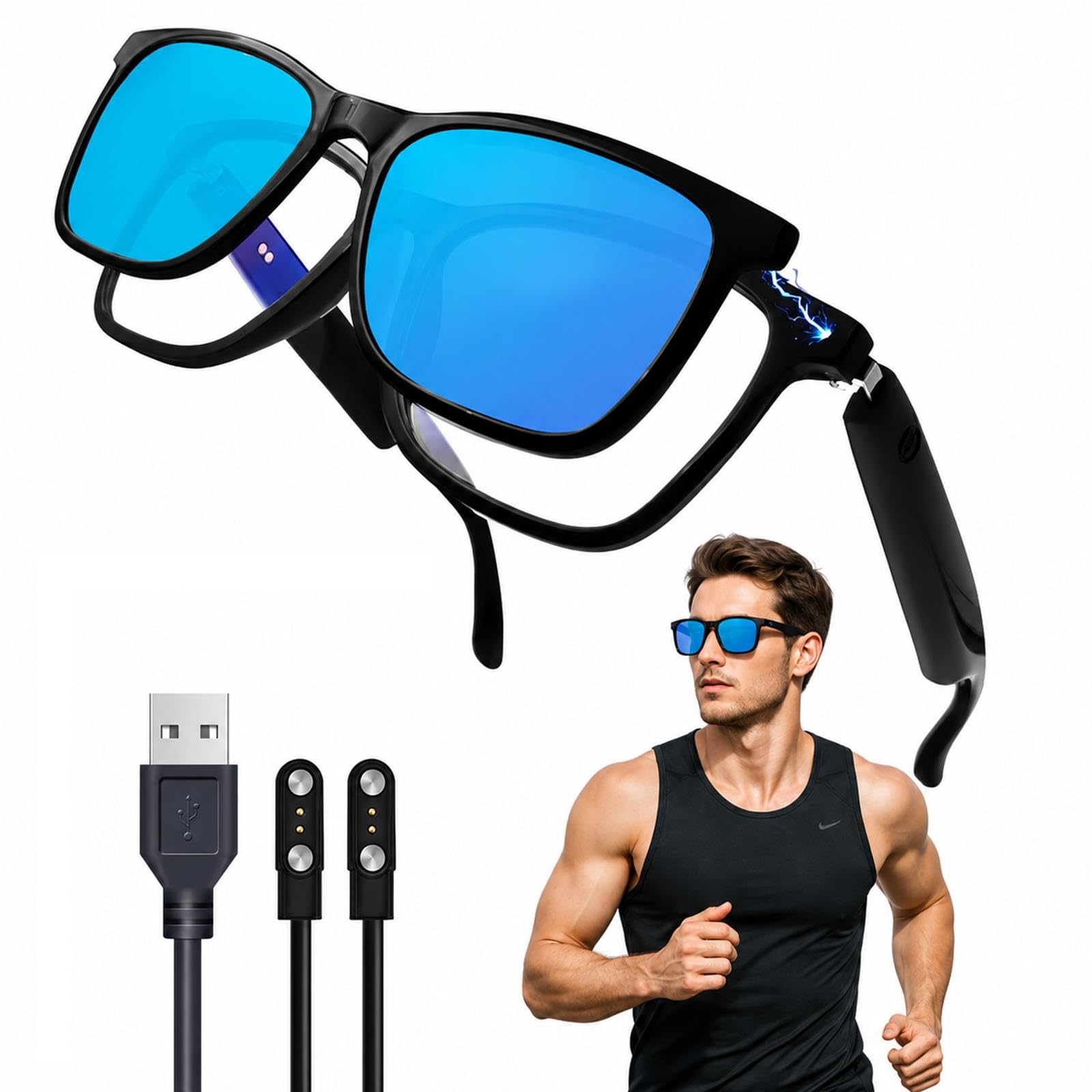 Occhiali da Sole Bluetooth Wireless con Microfono, Audio Aperto Smart AI