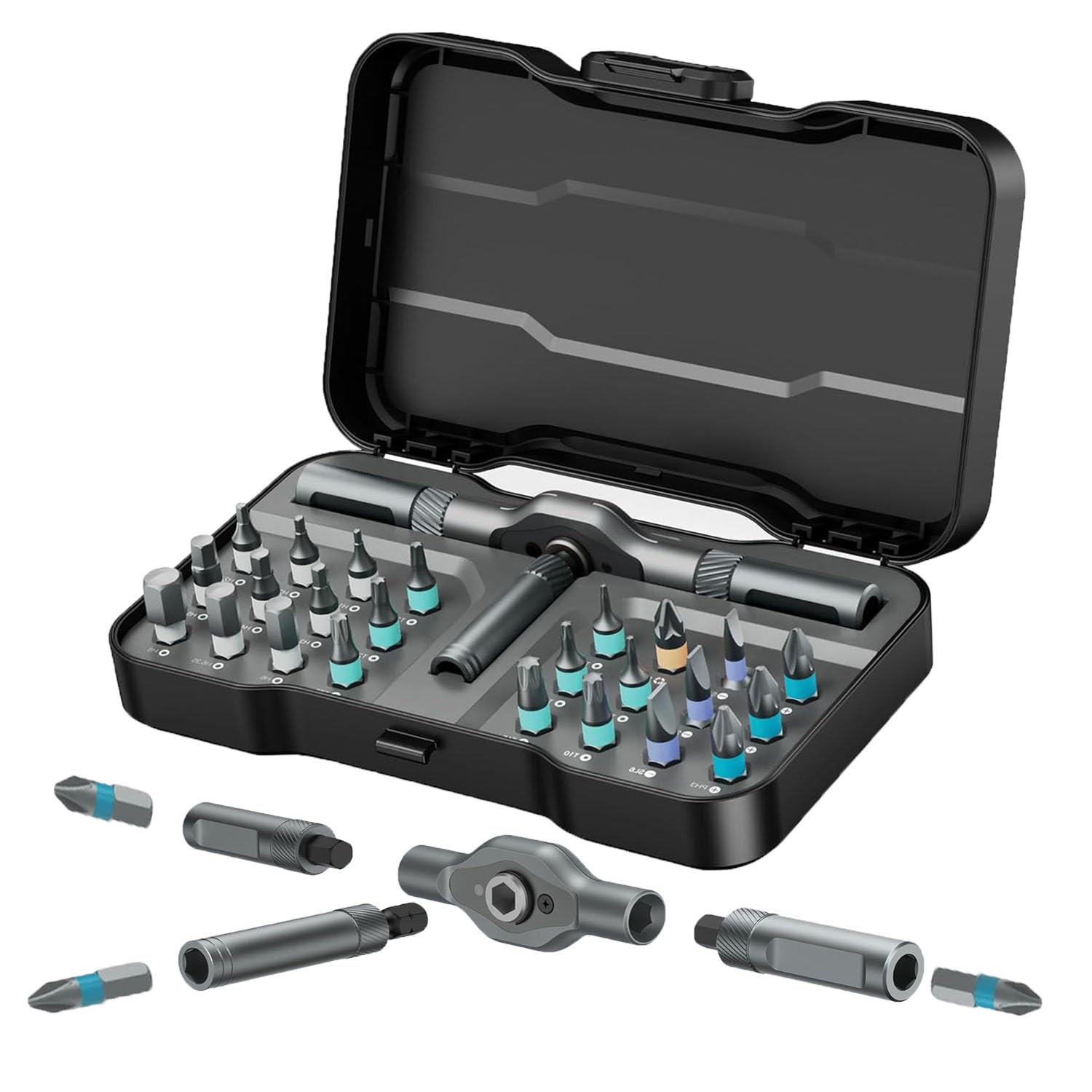 Destornillador de bricolaje 24 en 1, juego de destornilladores de llave de trinquete multiusos, multifuncional, extraíble, kit de destornilladores de precisión magnéticos