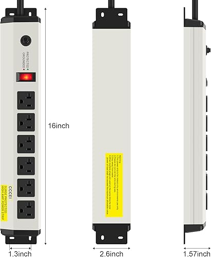 Miniatura 7 de CCCEI Regleta de alimentación resistente calibre 12, protector de sobretensiones 4800J, 20 Amp 6 Enchufes industriales de metal, múltiples